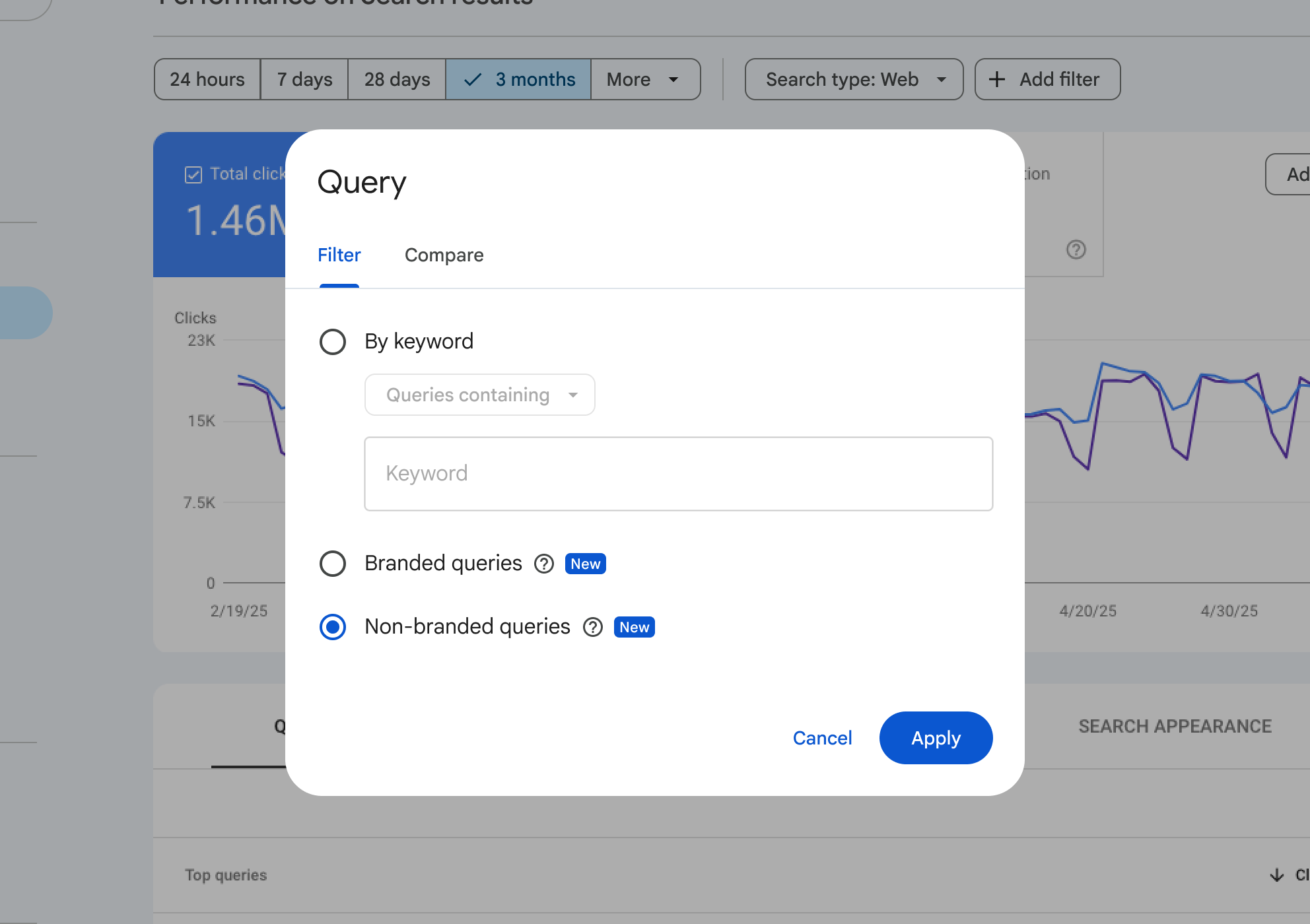 Google Search Console filtre marque